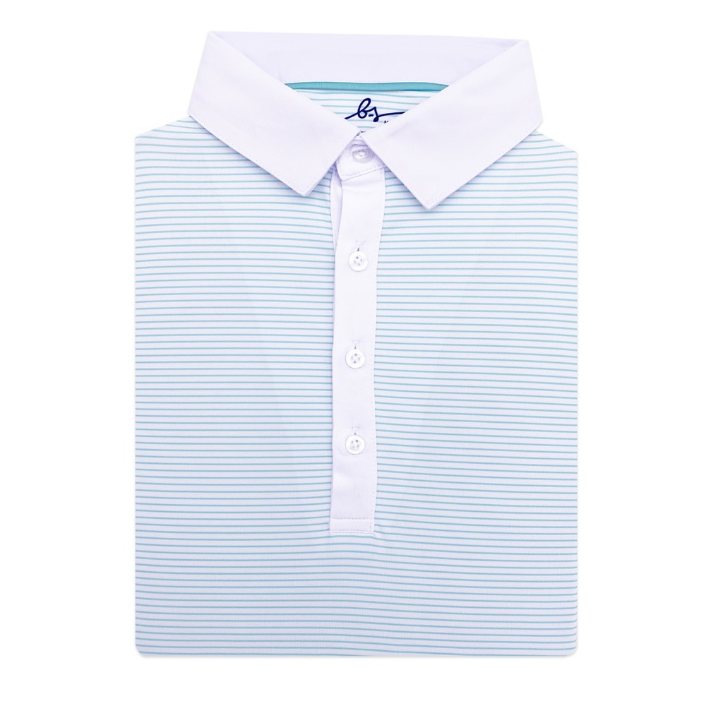 Boston Scott Golf “Light Green Stripe” Four Button Golf Shirt *NWT